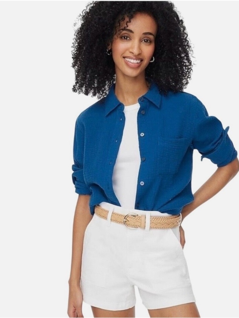 NWT Blue J Crew Double Gauze Button-Up Shirt - Casual Long Sleeve Top